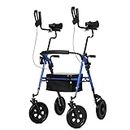 ELENKER Upright Rollator Walker, Stand Up Rolling Walker with 10’’Big PU Wheels and Adjustable Padded Armrests for Seniors from 4’8”to 6'4” (Blue)