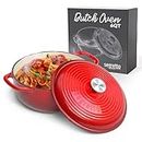 Segretto Cookware Enameled Cast Iron Dutch Oven, 6 Quarts, Red