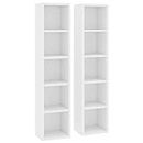 vidaXL White CD Cabinets, Set of 2, Engineered Wood Construction, 80-CD Capacity, 5-Compartment Storage, Compact Design