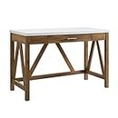 WE Furniture AZW46AFWMB Rustic Farmhouse Wood Computer Writing Desk Office, 46 Inch, Walnut Brown, White Marble