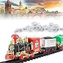 Alokrupswam Train Set - Electric Train Toy for Boys Girls w/Smokes, Lights & Sound, Railway Kits w/Steam Locomotive Engine, Cargo Cars & Tracks, Christmas Gifts for 3 4 5 6 7 8+ Year-Old Kids