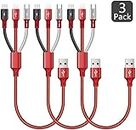 ASICEN 3 cables de carga USB 3 en 1 trenzados 3 en 1 con puerto micro USB/tipo C para teléfonos celulares/Galaxy S9 S8 S7/Pixel/LG/tabletas y más (rojo, 35 cm)