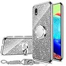 nancheng Phone Case for ZTE Avid 579 / ZTE Blade A3 (2020) with Glitter Ring Kickstand Strap Soft Silicone Shockproof Full Body Protection Cover for Girls Women Men - Silver
