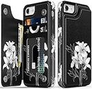 LETO iPhone 8 Plus Case,iPhone 7 Plus Case,Flip Folio Leather Wallet Case Cover with Flower Designs for Girls Women,Card Slots,Protective Phone Case for iPhone 7 Plus/iPhone 8 Plus White Florals