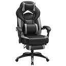 SONGMICS Gaming Chair, Office Racing Chair with Footrest, Ergonomic Design, Adjustable Headrest, Lumbar Support, 150 kg Weight Capacity, Black and Grey OBG77BGUK