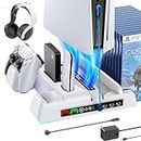 OIVO PS5 Stand with Silent Cooling Fan, PS5 Cooling Station with Upgraded 3 Speeds with PS5 Controller Charger, Playstation 5 PS5 Accessories, with USB-C Cable, White (IV-P5237-us8-wlz)