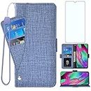 Asuwish Compatible with Samsung Galaxy A40 Wallet Case Tempered Glass Screen Protector and Leather Flip Cover Card Holder Stand Cell Accessories Phone Cases for Glaxay A 40 Gaxaly 40A Women Men Blue
