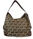 Michael Kors Purse Shoulder Bag MK Signature Logo Beige Brown Side Buckles
