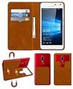 ACM Magic Magnetic 2 in 1 Leather Flip Case/Back Cover Compatible with Microsoft Lumia 650 Mobile Flap Golden Brown
