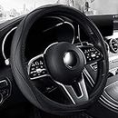 Microfiber Leather 15" Universal Fit Car Steering Wheel Cover, Elastic Breathable and Odorless, Black