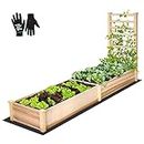 VIVOSUN Raised Garden Bed with Trellis for Vine Climbing, 48.6 x 23.2 x 29.9 Inches Outdoor Wood Planter Box with Gloves and a Liner