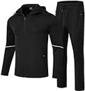 Rdruko Men's Tracksuits 2 Piece Set Sweatsuits Jogging Workout Gym Warm Up Sportswear Suits with Hoodie(Black, US L)