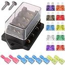 Gebildet 4 Way Car Standard Blade Fuse Holder Box (Apply to 1~40 AMP), with 10pcs Free Blade Fuse (3A/5A/7.5A/10A/15A/20A/25A/30A/35A/40A), Auto Fuse Block for Car/Boat/Marine/Trike