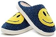 sharllen Smile Face Slippers for Women Men Retro Soft Fluffy Warm Home Non-Slip Couple Style Casual Shoes Anti-Skid Plush Fleece Lined House Shoes for Unisex Slippers Indoor Outdoor, Blue Yellow, 9.5-10.5 Women/9-10 Men