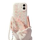 Ownest Compatible with iPhone 11 Case, Aesthetics Phone Case with Bear Love Heart Pattern for Girls Womens,Camera Protective Cute Phone Case for iphone 11 + Pearl Chain