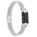 Hopply Compatible with Fitbit Charge 3 /Charge 4 Bands for Women Girl, Metal Replacement Charge 3 hr Wristbands Strap with Bling Rhinestone for Fitbit Charge 4 Special Edition (Silver)