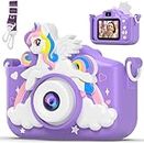 Unicorn Camera for Girls Boys with Cartoon Silicone Cover, Digital Mini Toddler Camera Toys for 3 4 5 6 7 8 9 10 11 12 Year Old Kids Birthday Chirstmas Gifts - 1080P and selfie camera, video recording