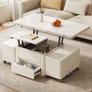 Multi-Functional Table  Lift-Top Coffee Table with 4 Storage Stools Extendable