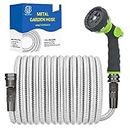 Bluebala Metal Garden Water Hose - Heavy Duty Stainless Steel Water Hose with 8-Mode Spray Nozzle, 3/4" Fittings, Reinforced Connector, Leak Proof, Puncture Resistant, No Kink, Lightweight Hose(75FT)