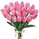 Starryle 10Pcs Pink Tulips Real Touch Artificial Flowers Fake Flowers for Decoration Faux Flowers for Home Kitchen Office Wedding Spring Holidays Valentine's Day Decor