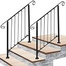 SMONTER Handrails for Outdoor Steps, 2-3 Step Porch Stair Railing for Exterior Steps, Wrought Iron Railing with Installation Kit for Deck Gates Porch Concrete Fit, 2 Pack