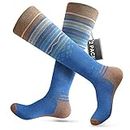 OutdoorMaster Ski Socks 2-Pack Merino Wool, Non-Slip Cuff for Men & Women - Blue, L/XL