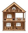 NEKBAL DIY Wooden Doll House with Furniture for Kids, Dollhouse Construction Kit with Assembly Instructions, Wooden Doll House for Girls and Boys