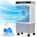 Uthfy Evaporative Air Cooler, Swamp Cooler with 5.3 Gallon Water Tank, 4 Ice Box, Remote, 12H Timer, 110°Oscillation, Portable Air Cooler Cooling Fan with 3 Speeds for Bedroom Home Office