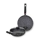 Amazon Brand - Solimo Aluminium 3 Piece Non-Stick Cookware Set Detachable Handle |Granite Finish | Induction Base | Pfoa Free | High Temperature Resistant Exterior Coating | Black