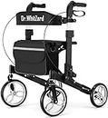 Dr.WhitZard Black Walkers for Seniors Heavy Duty 400lbs Foldable Rollator Walker with Seat Aluminum Rolling Walker with Height Adjustable Handles Large Seat Backrest