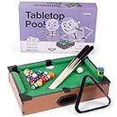 Tabletop Pool, Mini Pool Table & Billiard Set | Small Billiards Game with 16 Resin Balls, 2 Pool Cues, Triangle Rack, & Chalk