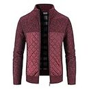 STRY Men's Winter Cotton Patterned Jacket Stand-Up Collar Knitted Branched Jumper Coat Casual Jacket Faux Leather Jackets Men, 2-red, XXXL