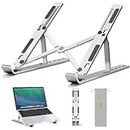 TRUNIUM Laptop Stand, Tablet Stand, PC Stand, Foldable, 6 Adjustable Levels, Anti-Slip, Excellent Heat Dissipation, Aluminum Alloy, Improves Posture, Compatible with MacBook, iPad, Kindle, Huawei, Samsung, Microsoft Surface, 10 to 15.6 Inch (Silver)