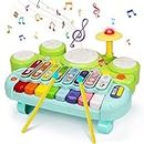 Baby Musical Toys 3 in 1 Piano Keyboard Xylophone Drum Set Gift for 1 Year Old Girls Boys Toy Age 1 2 Montessori Learning Developmental Toy with Light for Toddlers 1-3 Infant Baby Toy 6 9 12 18 Month