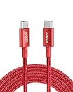 Anker Cable USB C Carga Rapida, Nuevo Cable de Nylón con USB C 2.0 de 100W, 3 Metros, para iPhone 15/15 pro, MacBook, iPad, Samsung Galaxy S23(Rojo)