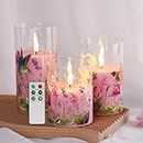 Eywamage Hummingbird Pink Floral Glass Flameless Candles with Remote, 3 Pack Flickering LED Battery Candles Gift Set D 3 inch H 4 inch 5 inch 6 inch Decorative Candles