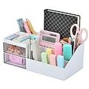 Citmage Desk Organizer Caddy with 12 Compartments Office Workspace Drawer Organizers Desktop Holder Plastic Stationery Supplies Storage Box for Pencils,Markers,Erasers,Pens,Sticky Notes(White)…
