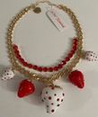 $148 BETSEY JOHNSON Crystal Rose Enamel 3D Strawberry Pendant Necklace Babycakes