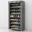 Deals Zapatero armario ahorro de espacio 10 estantes 60 x 30 x 160 cm hasta 27 pares de zapatos estructura acero y revestimiento de tela gris