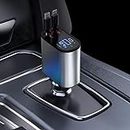 Retractable Car Charger, 4 in1 PD Fast Car Charger 69W, Retractable Cables and USB Ports Car Charger Adapter, Compatible with iphone 15/15 Pro Max/14 Pro Max/13/12/11,Galaxy S23/22,Pixel