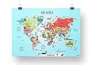 EKDALI World Map with country Name, continents, Animals, land marks, 23.4 x 33.1 inch Educational posters,Great Gift for Girls and Boys - Multicolour"