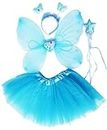 Fun Play Fairy Costume Fancy Dress up for Girls Butterfly Wings, Tutu, Magic Wand and Headband Set- Butterfly Costumes Angel Wings for 3-8 Year Years Girls Aqua Blue Colour