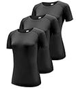 Boyzn 3 Pack Women's Short Sleeve Workout Shirts, Moisture Wicking Sports Tops, Active Sports Running Exercise Gym Tee Shirts Black-3P16-M