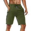 Boyzn Men's Casual Shorts Cotton Workout Elastic Waist Short Pants Adjustable Drawstring Gym Athletic Shorts with Zipper Pockets Army Green-XL