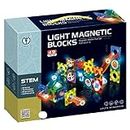 BLiSS HUES™ Light Magnetic Tiles Building Blocks for Kids (49 Pc) | 3D Clear STEM Educational Toys| Magnetic Marble Run for Boys & Girls 3 4 5 6 7 8 9+ | Creative Gift
