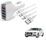 Kozdiko 4 Port USB Car Charger with 3 in 1 Cable for Audi A3