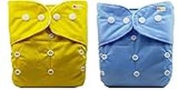 Alya Pocket Button Style Solid Reusable Cloth Diaper All in One Adjustable Washable Diapers Nappies(Without Inserts) for Toddlers/New Borns(0-24 Months,3-16KG) (Pack of 2, Yellow,Blue)