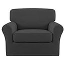 Easy-Going 2 Pieces Couch Covers Couch Stretch Chair Slipcover Proof Fitted Furniture Protector Spandex Sofa Chair Cover Washable Furniture Protector for Pets, Kids (Small, Dark Gray)