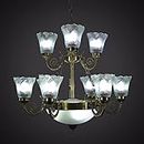 Prop It Up RRudraksh Antique Chandelier with 9 Portuguese Style Lamps and 1 Glass Handi for Home Decor