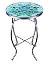 VCUTEKA Patio Side Table Outdoor Coffee Table Mosaic Accent Table Round Small End Table Bistro for Living Room Porch Balcony Backyard Garden Peacock Feather